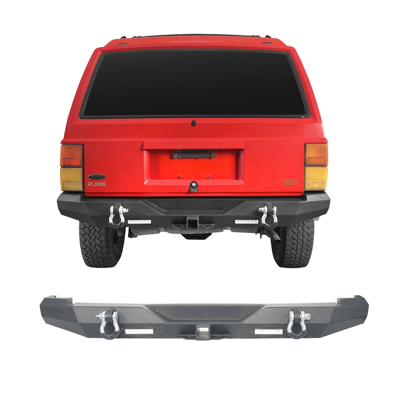 Full Width front Bumper Destroyer Rear Bumper w/2 ×18W LED Floodlights for Jeep Cherokee XJ 1984-2001 BXG321323 8
