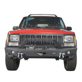 Full Width Front Bumper w/ Winch Plate & LED Spotlights for 1984-2001 Jeep Cherokee XJ 2