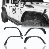 Flat Fender Flares & Black Cross Bars Roof Rack(07-18 Jeep Wrangler JK) - ultralisk4x4