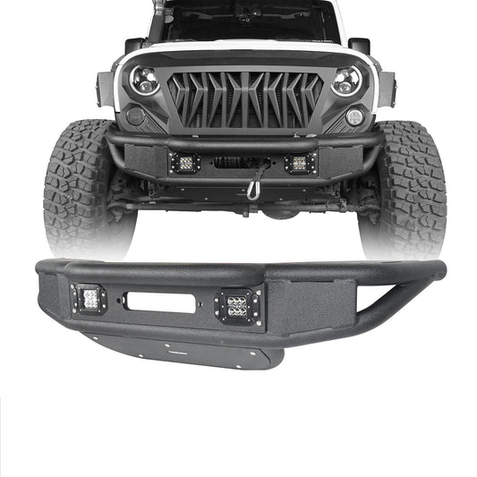 Stubby Tube Front Bumper w/Winch Plate & LED Spotlights(07-18 Jeep Wrangler JK) - Ultralisk 4x4