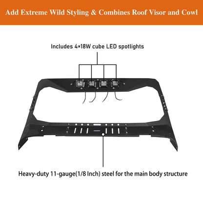Mad Max Windshield Frame Cover Visor Cowl w/ LED Lights Insert(18-25 Jeep Wrangler JL & Gladiator JT(Excluding Wrangler 4xe, Rubicon 392, JT Mojave)) - Ultralisk 4x4