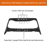Mad Max Windshield Frame Cover Visor Cowl w/4 x LED Lights Insert(18-24 Jeep Wrangler JL & Gladiator JT(Excluding Mojave)) - Ultralisk 4x4