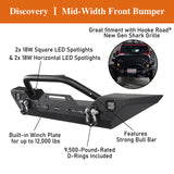 Mid Width Front Bumper w/Winch Plate(07-24 Jeep Wrangler JK & JL & Jeep Gladiator JT) - ultralisk4x4