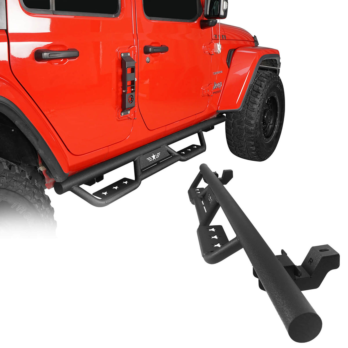 Armor Running Boards / Nerf Bars For 2018-2025 Jeep Wrangler JL 4-Door - Black Powder-Coated, 2-Piece Set