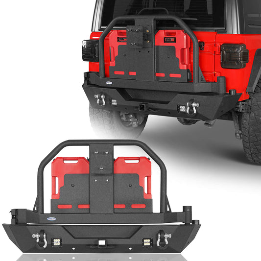 18-23 Jeep Wrangler JL Aftermarket Rear Bumper w/ 2 Gasoline Fuel Cans & Tire Carrier b3041s 1
