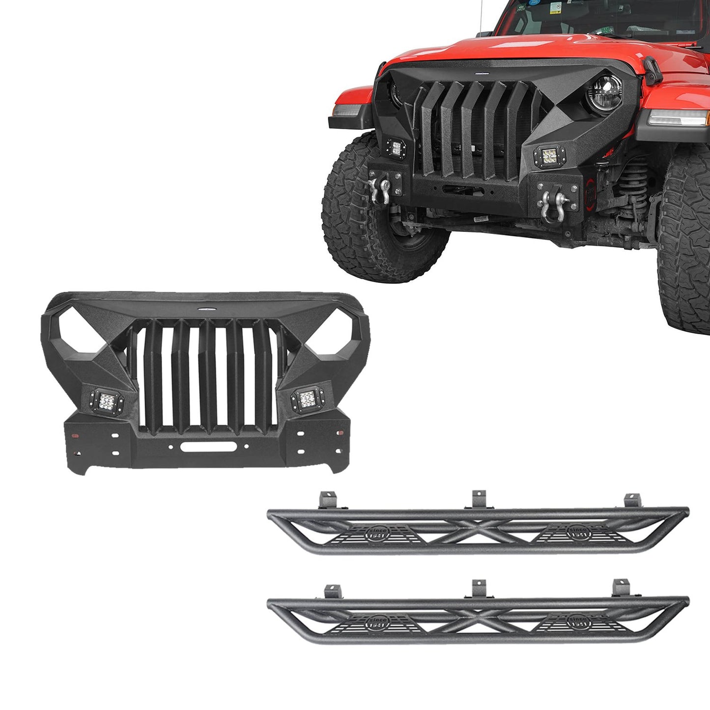 Front Bumper with Mad Max Grill & Side Steps(18-25 Jeep Wrangler JL 4 Door) - ultralisk4x4