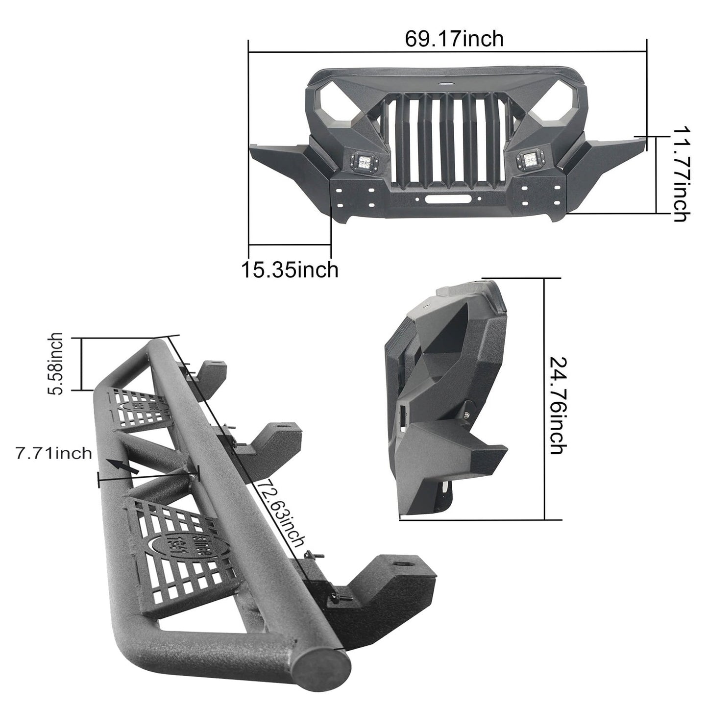 Mad Max Front Bumper Grill & Tube Side Steps(18-25 Jeep Wrangler JL 4 Door) - ultralisk4x4