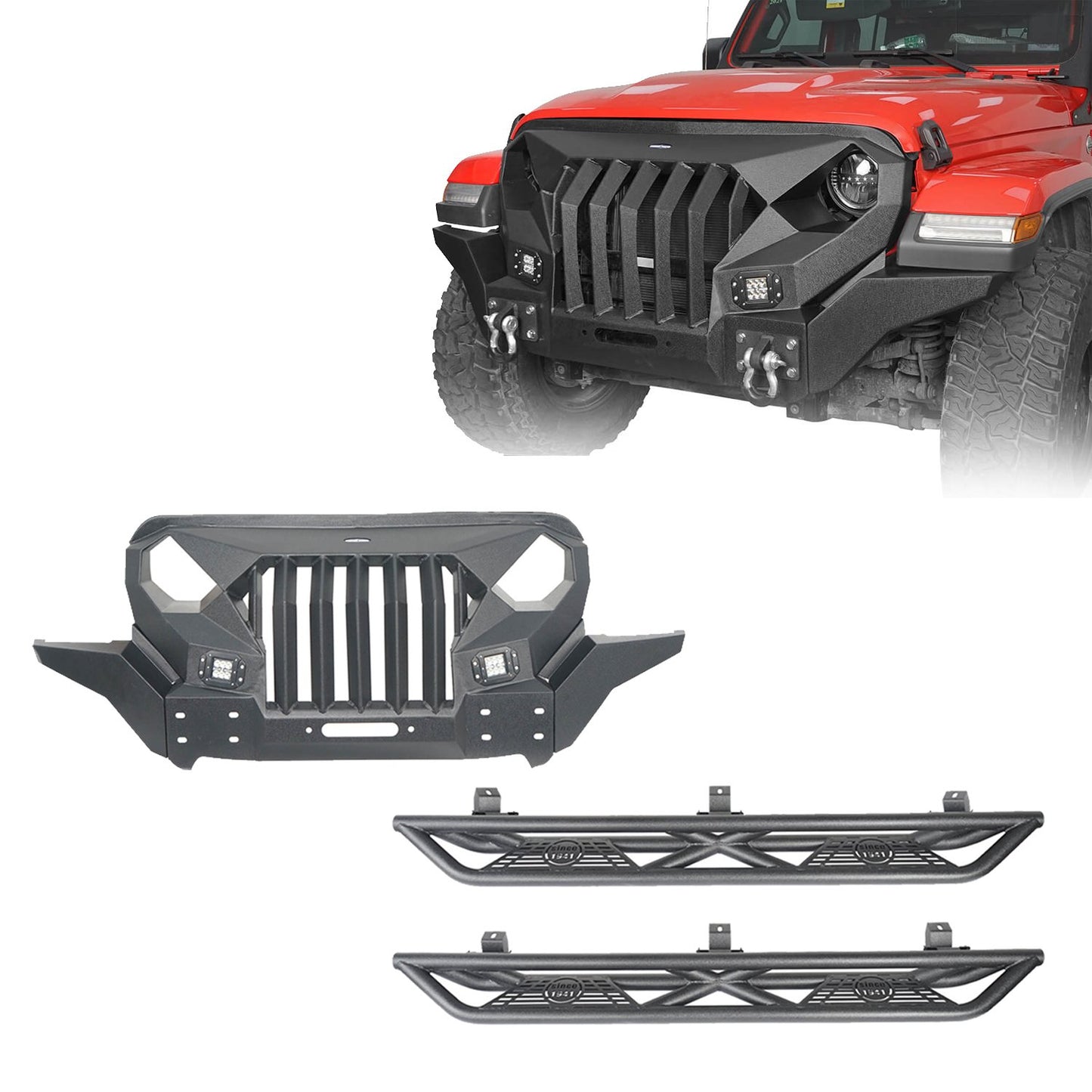 Mad Max Front Bumper Grill & Tube Side Steps(18-25 Jeep Wrangler JL 4 Door) - ultralisk4x4