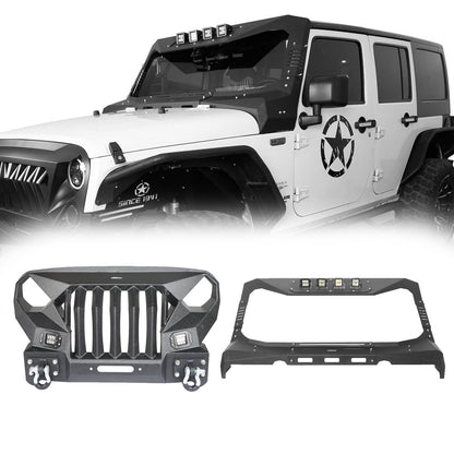 Mad Max Front Bumper w/Steel Grille Guard & Windshield Frame Cover(07-18 Jeep Wrangler JK) - ultralisk4x4