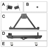 Rear Bumper w/Tire Carrier & 2" Receiver Hitches for 1997-2006 Jeep Wrangler TJ BXG281 8